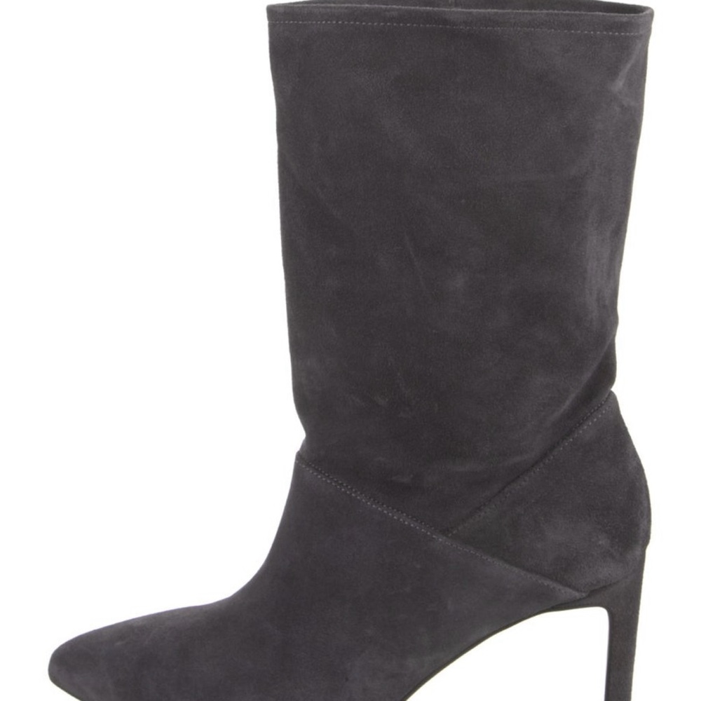 AllSaints Gray Suede Mid Calf Booties